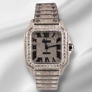 Cartier Santos Medium 35mm Custom Iced 13ct Diamonds Ladies Steel Watch 4075 - Picture 1 of 12