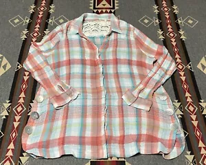 Soft Surroundings Blouse PXL Pink Blue Plaid Shell Button Shirt T2 - Picture 1 of 7