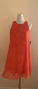 Chaps Ralph Lauren Bright Orange Crinkled Chiffon Polyester Shirt Dress Size 8 - Picture 1 of 4