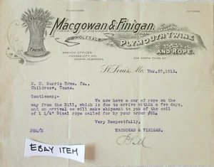 1912 ST. LOUIS MISSOURI BILLHEAD MCGOWAN & FINIGAN GROSSHANDEL PLYMOUTH TWINE - Bild 1 von 1