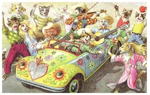 ALFRED MAINZER Eugen Hartung Cats Anthropomorphic Flower Power VW 4996 Postcard - Picture 1 of 2