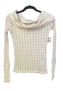 Free People bunny Snowbunny Girlfriend rib top ivory Striped Plaid Size M NWT - Picture 1 of 14