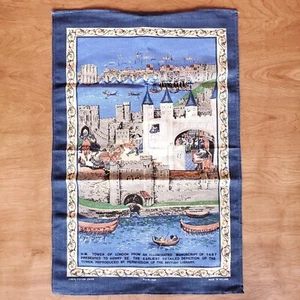 Tower Of London Tea Towel Irish Linen Cotton Graphic Blue Thames 18 x 27.5 in - Picture 1 of 14