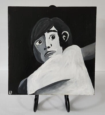 Pintura de béisbol expresionista original firmada "Up to Bat" joven artista 12x12 Foto 1 de 4