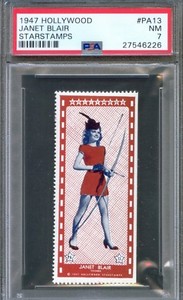 1947 Hollywood Star Stamps #PA13 JANET BLAIR Actress ALTOONA Pennsylvania PSA 7