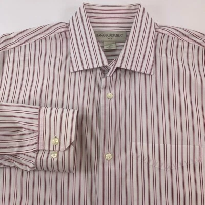 Camisa de vestir Banana Republic para hombre blanca borgoña a rayas cuello extendido algodón XL Foto 1 de 4