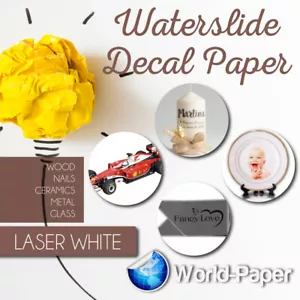 Carta decalcomania bianca scivolo acqua LASER 8,5"" x 11"" 5 fogli - Foto 1 di 3