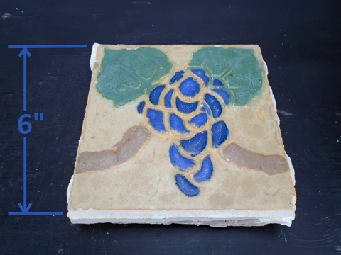 VERY RARE - Grueby Tile - (4 COLOR) w/BLUE GRAPES - 6x6 - with MAKERS MARK Cover