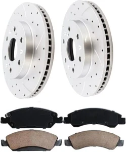 Front Brake Kit for Drilled and Slotted Brake Rotors Ceramic Brake Pads - Picture 1 of 5