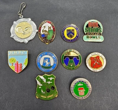 10 x Bundle of Collectable Vintage & Modern Brass/Enamel Bowling Club Pin Badges - Image 1 of 4