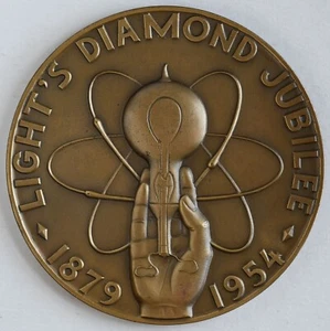 1879-1954 Thomas Edison Incandescent Lamp "Light's Diamond Jubilee" Bronze Medal - Picture 1 of 3