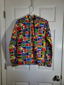 Forever 21 Men International Flags Nylon Jacket Zip Colorful Size M - Picture 1 of 3