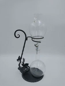 Dispensador de jarra aireador de vino cristal Italia vintage vidrio grabado hierro forjado  - Imagen 1 de 8