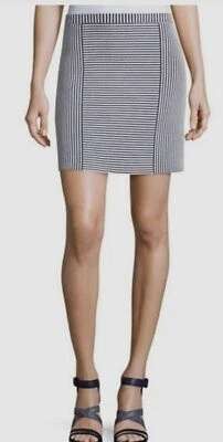 $255 Theory Women's White Striped Stretch Knit Mini A-Line Skirt Size Medium - Image 1 of 2