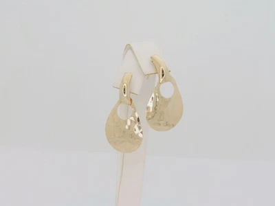 Gold Earrings 14k Solid Gold Vintage Women Hammered Gold Dangle Earrings E300 - Image 1 of 4