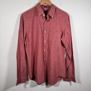 J.Crew Camicia Slim Fit con Bottoni Rosso Chambray Misto Cotone Lino | Uomo M - Foto 1 di 7