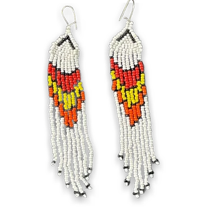 Handmade Native Style Beaded Dangle Earrings Red Yellow White - Picture 1 of 4