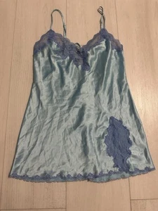 Vintage Victoria's Secret Satin Sleep Slip Sz M - Light Blue - Lace Detail - Picture 1 of 9