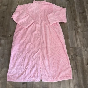 NEU Stan Herman Morgenmantel Plüsch lang rosa 2XL Lounge durchgehender Reißverschluss Kringelkragen Taschen - Bild 1 von 6