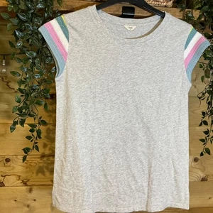 Ex Hush Grey Crochet Cap Sleeve Relaxed Fit T Shirt Size Small - Picture 1 of 5