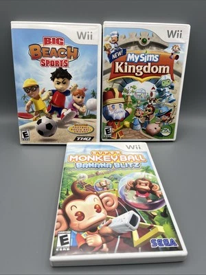 MySims Kingdom, Super Monkey Ball, Big Beach Sports Nintendo Wii Lot CIB TESTED - Image 1 of 4