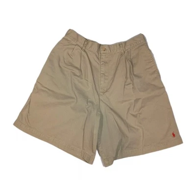 Vtg Ralph Lauren Chino Shorts Womens 14 Tan Khaki Pleated USA High Rise Brown - Image 1 of 4