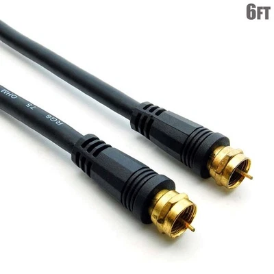 6FT F Type RG6 Coax Coaxial Cable Screw On HD TV Antenna Satellite Gold Plated - Image 1 of 3