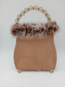 Vintage Handbag Lamp Shaped with Fur Trim and Beaded Handle - Picture 1 of 5