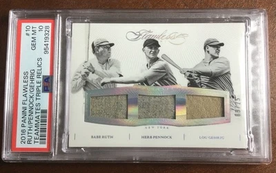 Camiseta triple Flawless PSA 10 2016 Babe Ruth/Lou Gehrig/Pennock usada en juegos 6/25 Foto 1 de 2