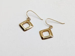 Vintage 14K Yellow Gold Hollowed Square Modernist Earrings - 0.4g - Picture 1 of 13