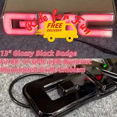 13" Glossy Black Badge Fit Yukon Sierra LED Dynamic Illuminated Grille Emblem - Изображение 1 из 2