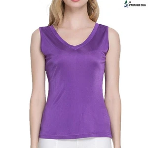 Camiseta sin mangas de doble lado tejida de seda pura para mujer cuello en V... - Imagen 1 de 13