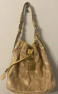 DOONEY & BOURKE Canvas & Leather Monogram Drawstring Bucket Tote Shoulder Bag - Picture 1 of 17