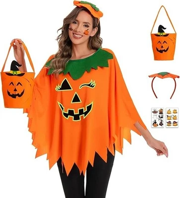 5PCS Halloween Pumpkin Costume for Women Adults Glow in the Dark Pumpkin Poncho - Image 1 of 4