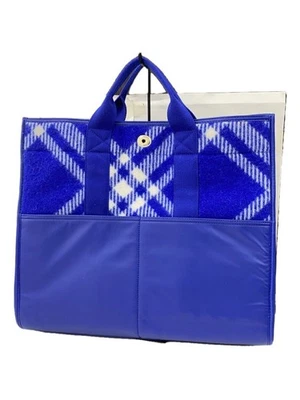 BURBERRY TOTE BAG 23AW SHOPPER 2WAY HAND & WOOL Blue CHECK Used - Image 1 of 4