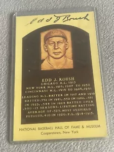 Edd Roush Signed HOF Hall of Fame Plaque Postcard Cincinnati Reds Autograph - Picture 1 of 2