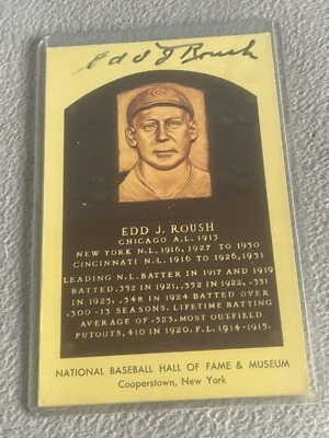 Edd Roush Signed HOF Hall of Fame Plaque Postcard Cincinnati Reds Autograph - Image 1 of 2
