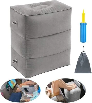 充气旅行足部休息枕头 便携式 可调 3 层 高度凳 GERY — 第 1/4 张图片