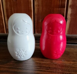 2 TWO Russian Matryoshkas Nesting Dolls Measuring Cups Red & White SET LOT - Picture 1 of 5