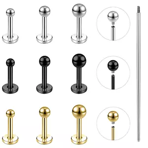 13Pcs Stainless Steel Lip Stud Set Flat Back Stud Earring Labret Monroe Piercing - Picture 1 of 31