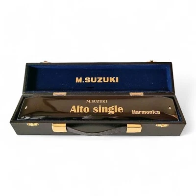 SUZUKI Alto Single Harmonica AS-37 Black Wooden Leather Case - Image 1 of 4
