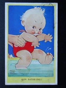Seaside Humour SON BATHE-ING 1930s Mabel Lucie Attwell Comic Postcard - Picture 1 of 2