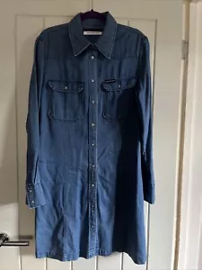 CALVIN KLEIN Dress Womens Blue Denim Shirt Dress Fitted Pocket Size Large Uk 12 - Picture 1 of 13