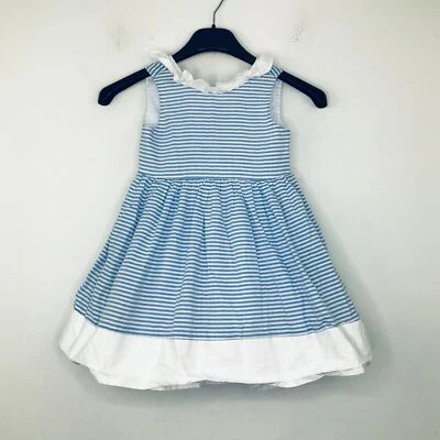 Tommy Bahama Girl's 4T Dress Blue White Striped Ruffle Sleeveless A-Line Flaw R9 - Image 1 of 4