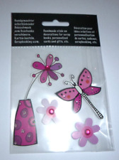 Handgemachter, selbstklebender Dekoschmuck, Schmetterling / Blume in Pink, Neu