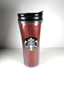 Starbucks Red Glitter Hot Cold Cup Tumbler Black Twist Lid 16 oz Holiday Coffee - Bild 1 von 10