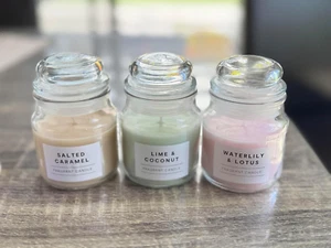 Aroma Candles Pack of 3 - Lime & Coconut, Salted Caramel, Waterlily & Lotus - Picture 1 of 12