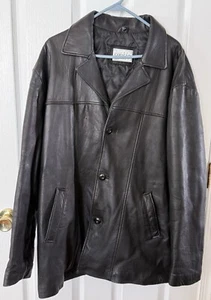 Vintage Cougar Leather Jacket Men's XL Black Button Up Classic Collared Soft - Picture 1 of 5