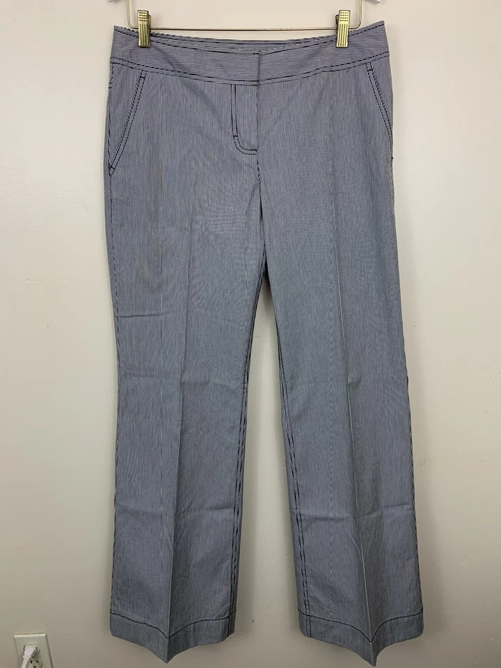 全新带标签 Kenneth Cole Reaction 女式黑色白色细条纹喇叭阔腿裤 10 — 第 1/4 张图片