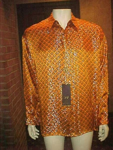 NEU MIT ETIKETT HERREN METALLIC SEIDE HEMD VON CREME DE SILK STIL MANDARINE 1017 GRÖSSE XLARGE - Bild 1 von 4